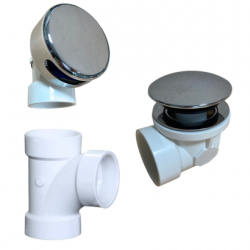 PSP0057 Bathtub Overflow, Sch. 40 PVC Plumbers Pack with Tip-Toe Bath Drain